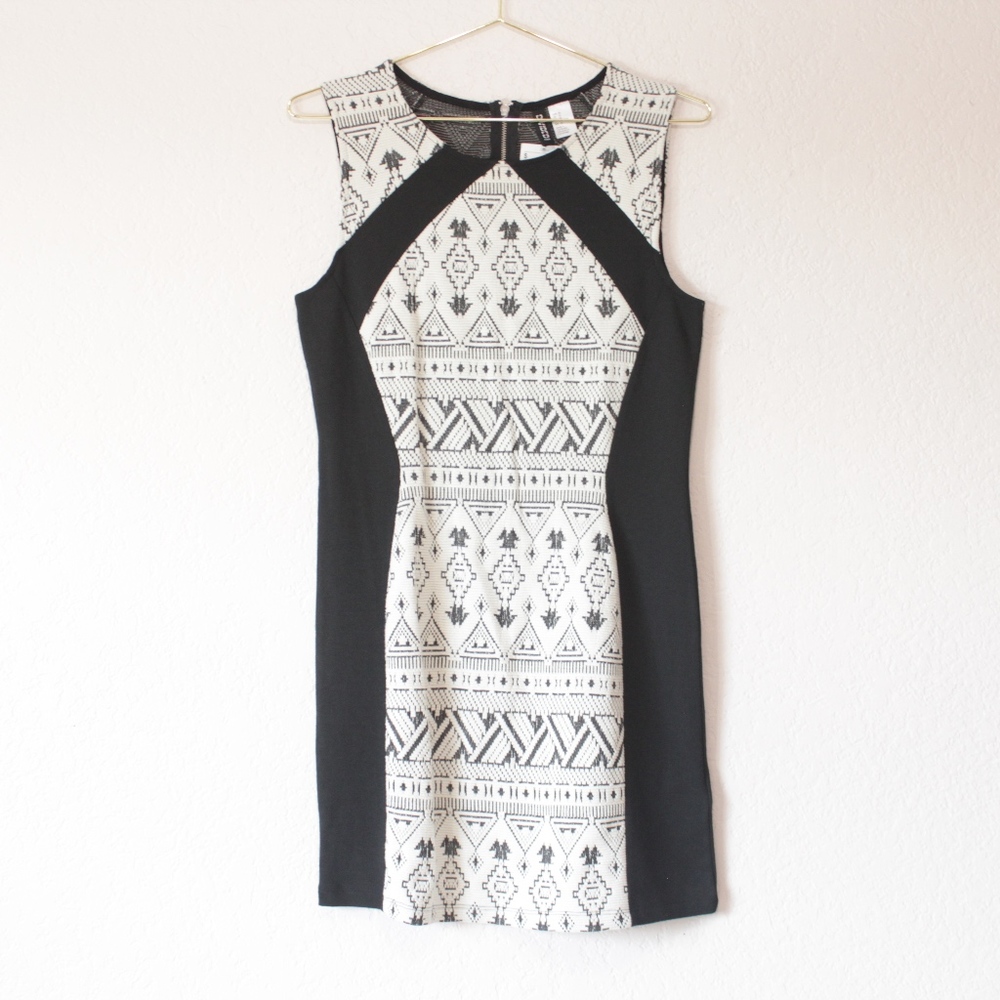 H&M Divided Black White Aztec Tribal Print Dress
